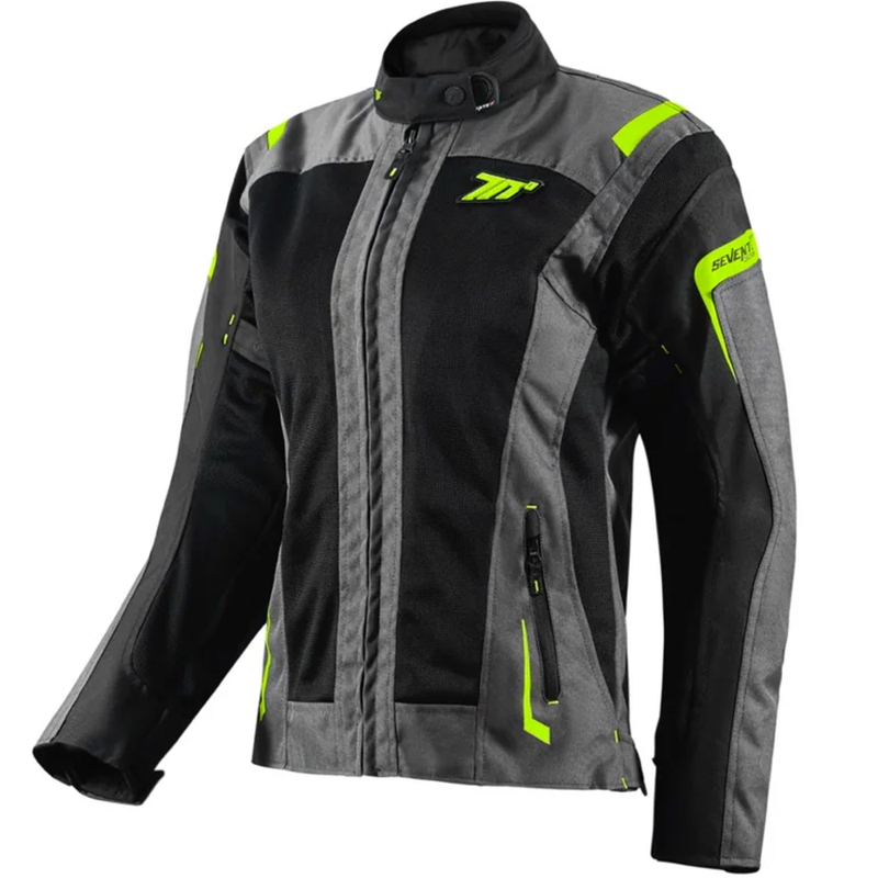 Dame motorcykeljakke Seventy Degrees SD-JT68 Sahara sort-fluo gul