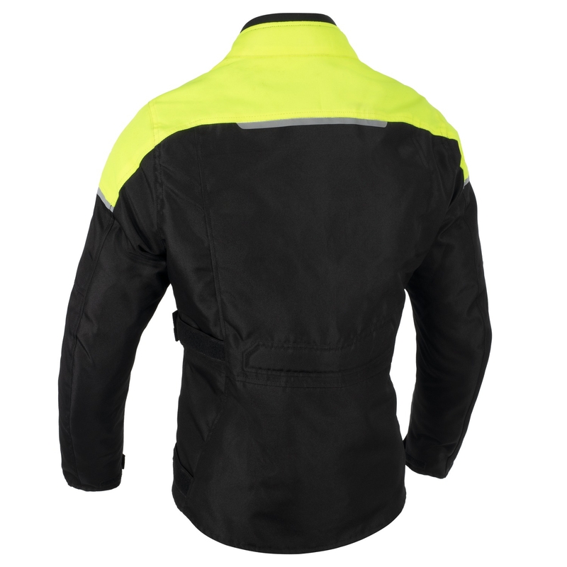 Dame motorcykeljakke Oxford Spartan Long WP sort-fluo gul