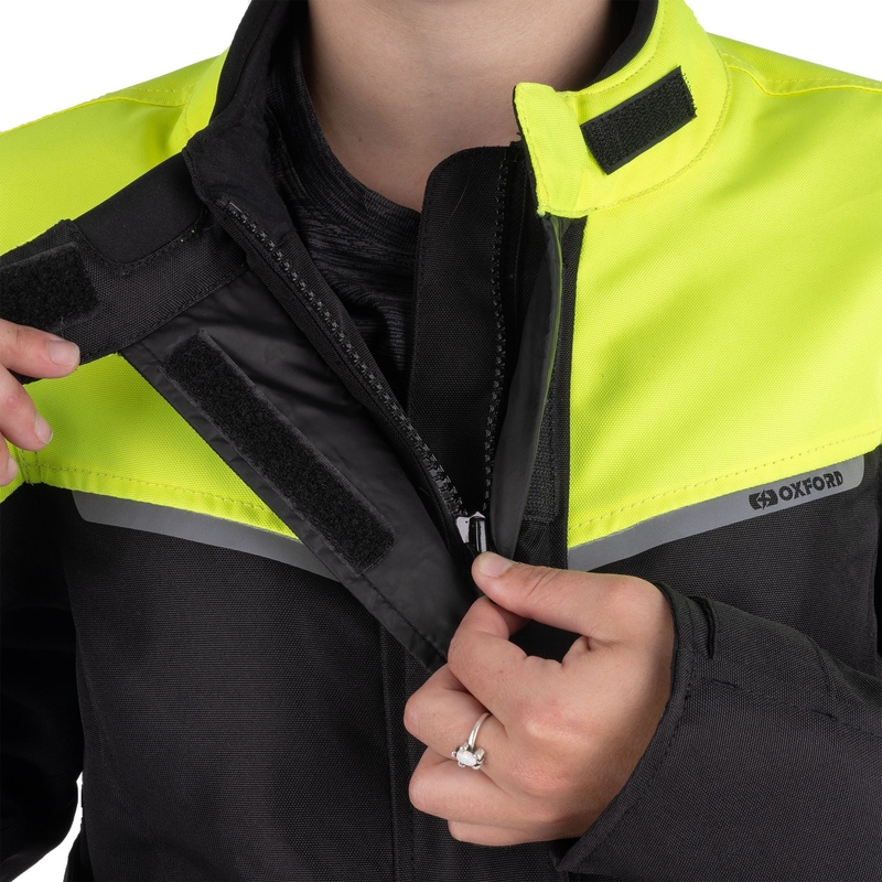 Dame motorcykeljakke Oxford Spartan Long WP sort-fluo gul