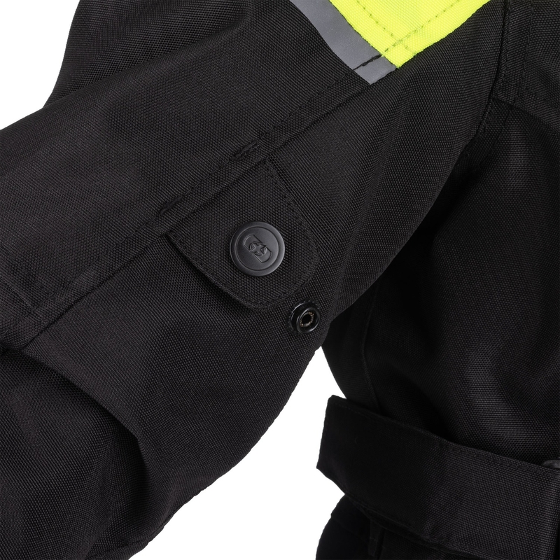 Dame motorcykeljakke Oxford Spartan Long WP sort-fluo gul