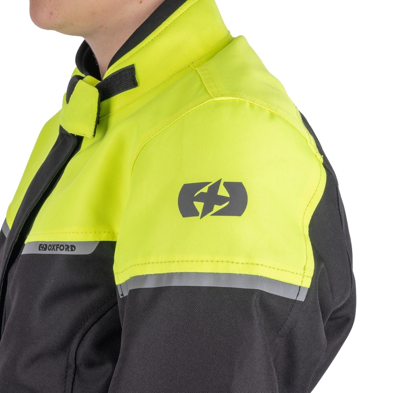 Dame motorcykeljakke Oxford Spartan Long WP sort-fluo gul