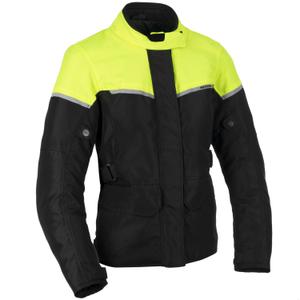 Dame motorcykeljakke Oxford Spartan Long WP sort-fluo gul