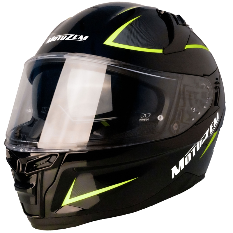MotoZem Guardian fullface motorcykelhjelm sort-gul - II. kvalitet
