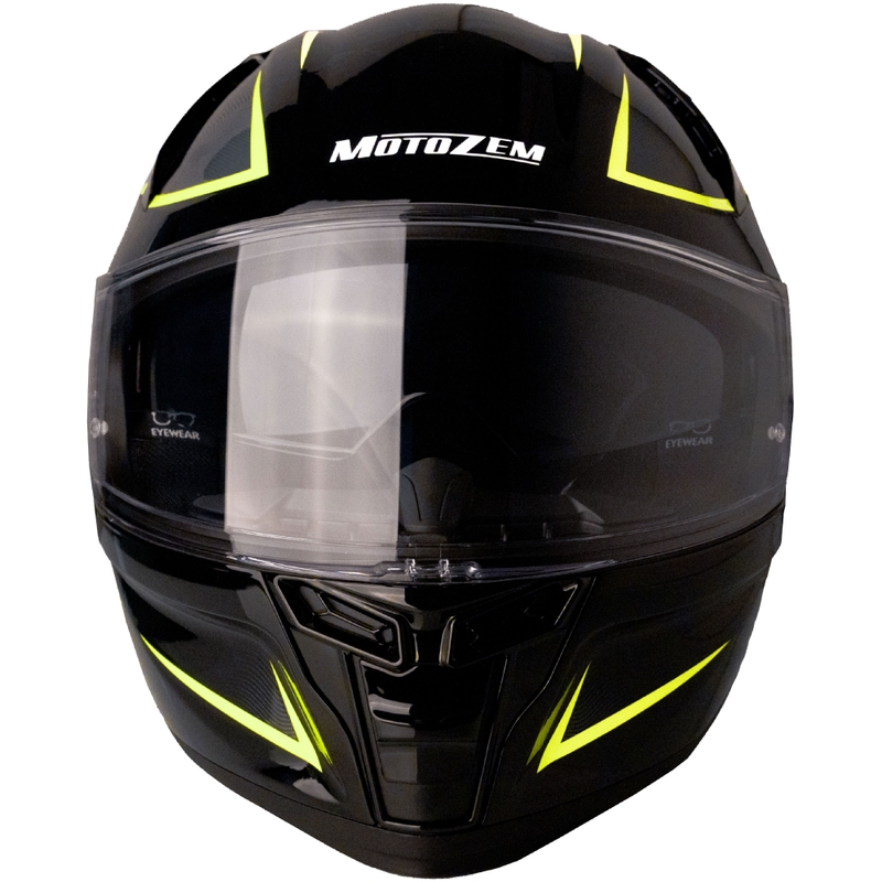 MotoZem Guardian fullface motorcykelhjelm sort-gul - II. kvalitet