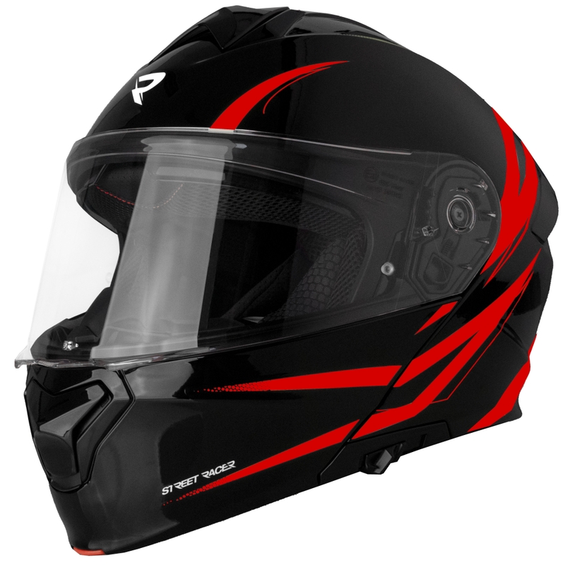 Street Racer Fury sort og rød flip-up motorcykelhjelm - II. kvalitet