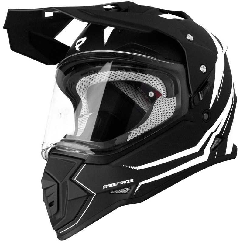 Enduro-motorcykelhjelm Street Racer Ignite mat sort og hvid - II. kvalitet