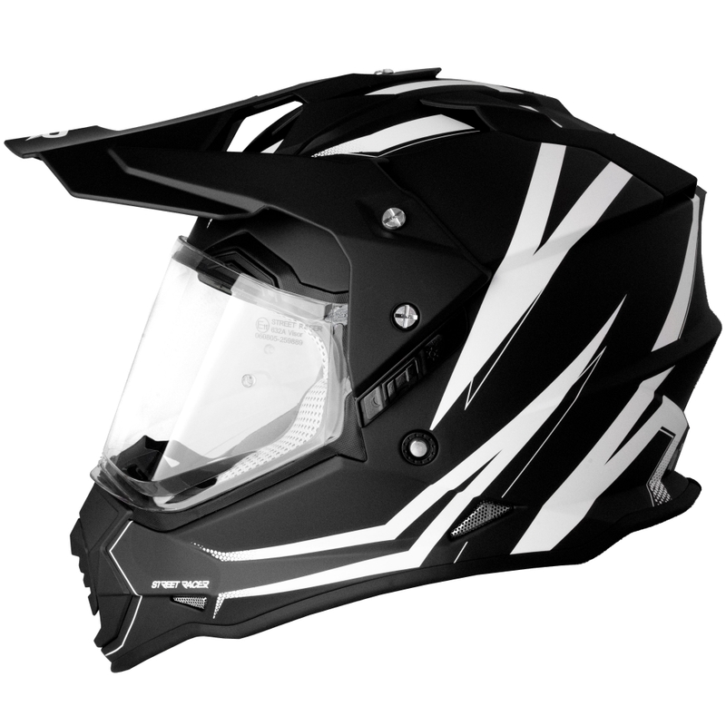 Enduro-motorcykelhjelm Street Racer Ignite mat sort og hvid - II. kvalitet