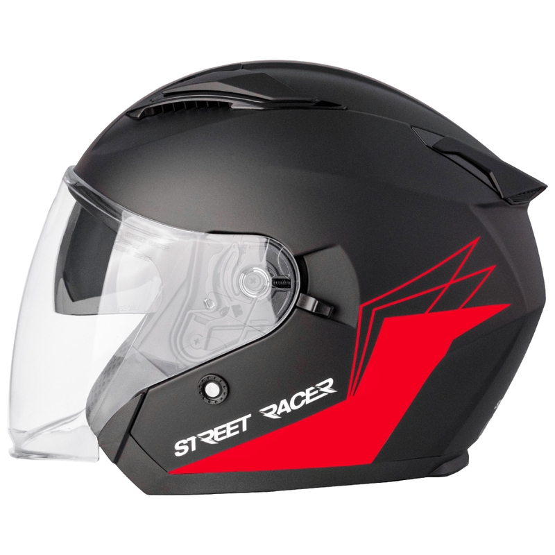 Åben motorcykelhjelm Street Racer Sonic mat sort-rød - II. kvalitet