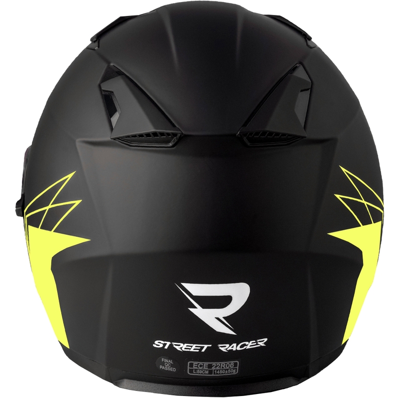 Åben motorcykelhjelm Street Racer Sonic mat sort-fluo gul - II. kvalitet