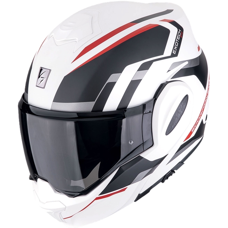 Scorpion EXO-TECH EVO FURIO flip-up motorcykelhjelm mat hvid-sort-rød udsalg