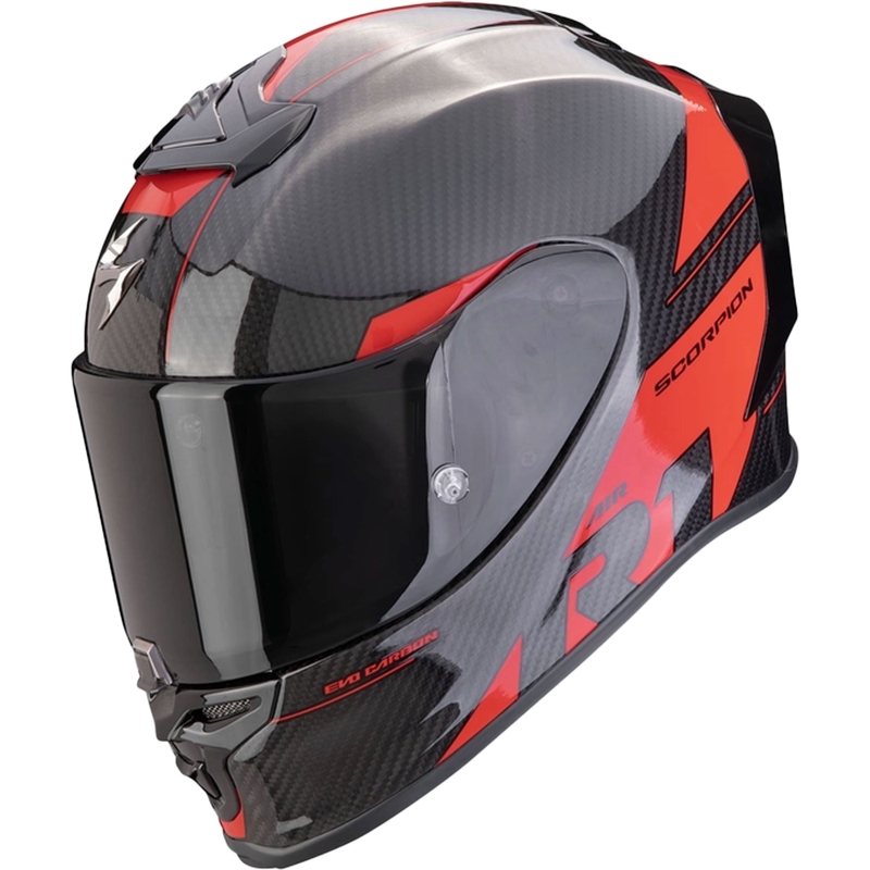 Integreret motorcykelhjelm Scorpion EXO-R1 EVO Carbon Air Rally sort-rød udsalg