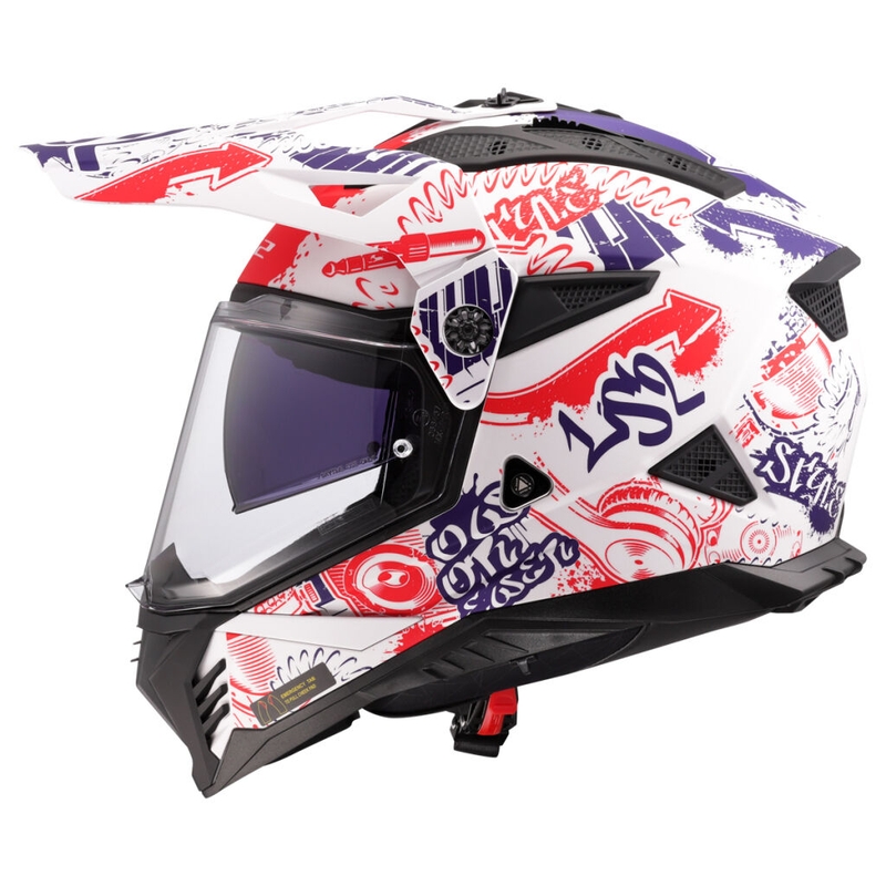 Enduro motorcykelhjelm LS2 MX702 Pioneer II Fantasy hvid-rød-blå