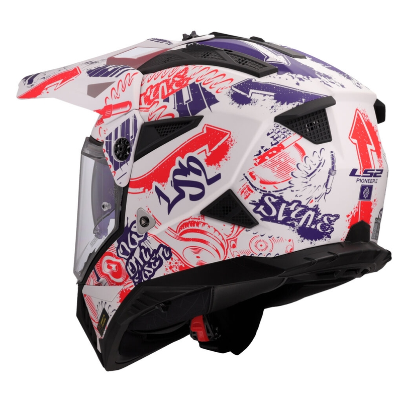 Enduro motorcykelhjelm LS2 MX702 Pioneer II Fantasy hvid-rød-blå