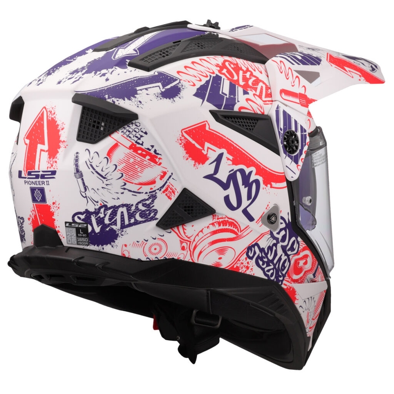 Enduro motorcykelhjelm LS2 MX702 Pioneer II Fantasy hvid-rød-blå
