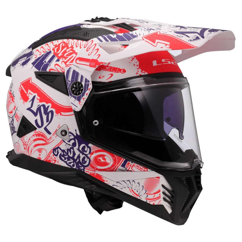 Enduro motorcykelhjelm LS2 MX702 Pioneer II Fantasy hvid-rød-blå