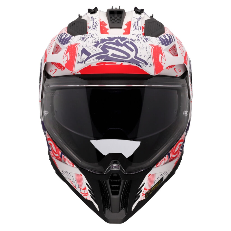 Enduro motorcykelhjelm LS2 MX702 Pioneer II Fantasy hvid-rød-blå
