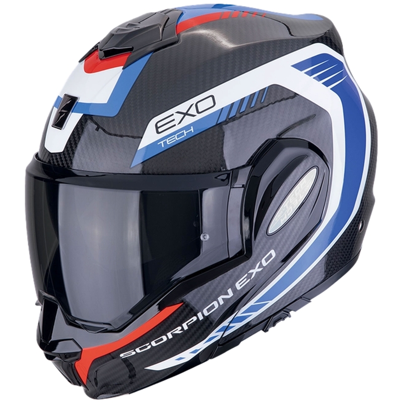 Sammenklappelig motorcykelhjelm Scorpion EXO-TECH EVO CARBON COSY sort-blå-rød