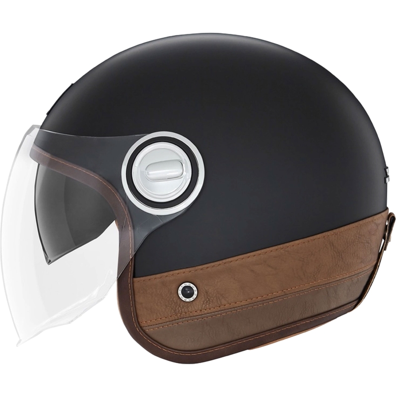 NOX PREMIUM Heritage åben motorcykelhjelm matsort med brunt læder
