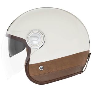 NOX PREMIUM Heritage Åben Motorcykelhjelm Cremehvid med Brunt Læder