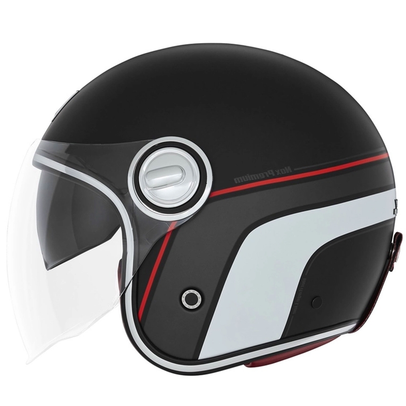 Åben motorcykelhjelm NOX PREMIUM Heritage mat sort-rød-hvid