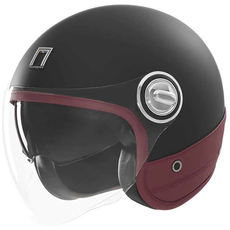 Åben motorcykelhjelm NOX PREMIUM Heritage matsort med rødt læder