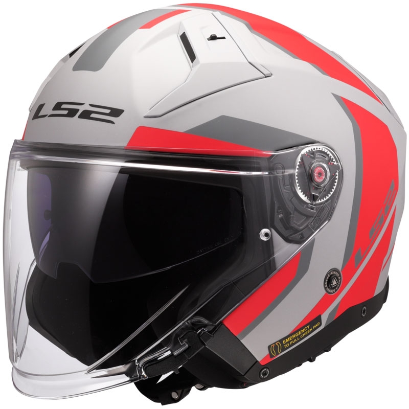 Åben motorcykelhjelm LS2 OF603 Infinity II Focus grå-rød