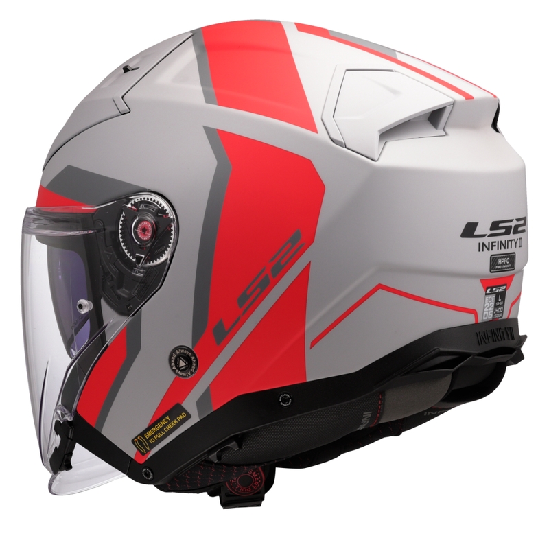 Åben motorcykelhjelm LS2 OF603 Infinity II Focus grå-rød