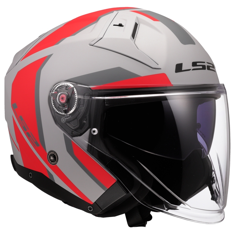 Åben motorcykelhjelm LS2 OF603 Infinity II Focus grå-rød