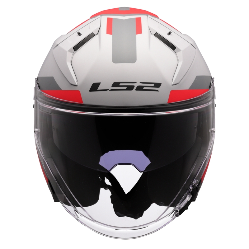 Åben motorcykelhjelm LS2 OF603 Infinity II Focus grå-rød