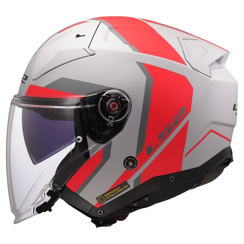 Åben motorcykelhjelm LS2 OF603 Infinity II Focus grå-rød