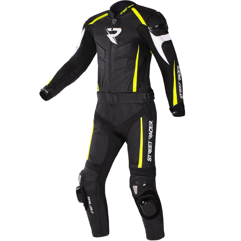Street Racer Fast Track 2.1 læder motorcykeldragt sort-fluo gul-hvid