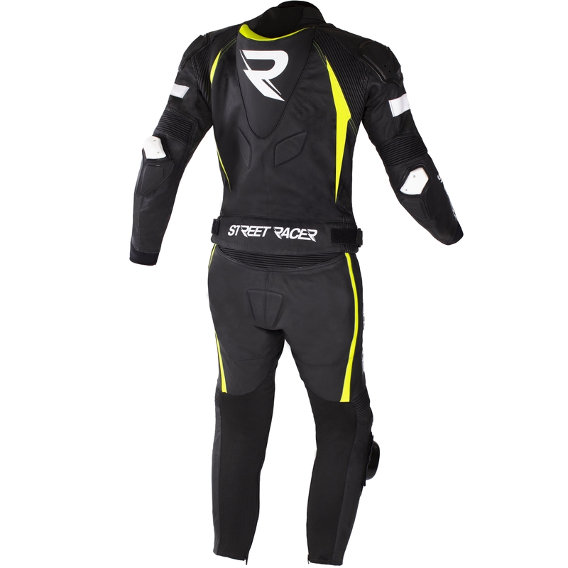 Street Racer Fast Track 2.1 læder motorcykeldragt sort-fluo gul-hvid