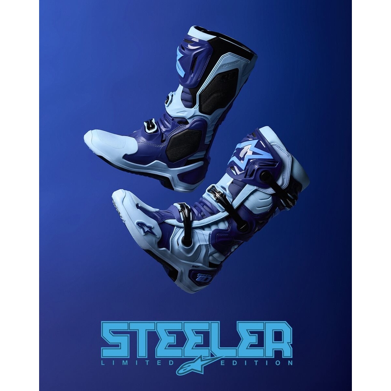 Motorcykelstøvler Alpinestars Tech 10 Limited Edition Steelers, Blå-Lyseblå