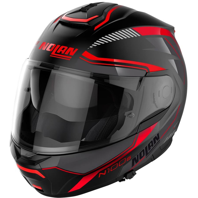 Flip-up motorcykelhjelm Nolan N100-6 Surveyor N-COM 21 sort-rød