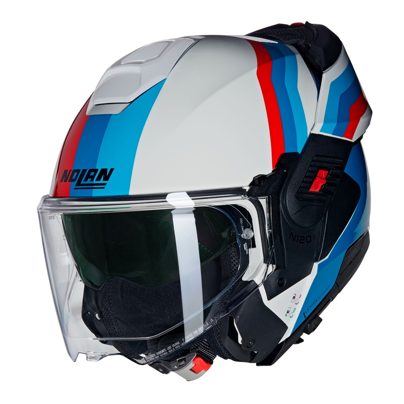 Flip-up motorcykelhjelm Nolan N120-1 Lineo N-COM 347 hvid-blå-rød