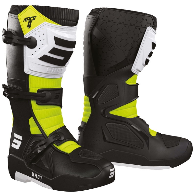Shot Race 4 motorcykelstøvler sort-hvid-fluo gul