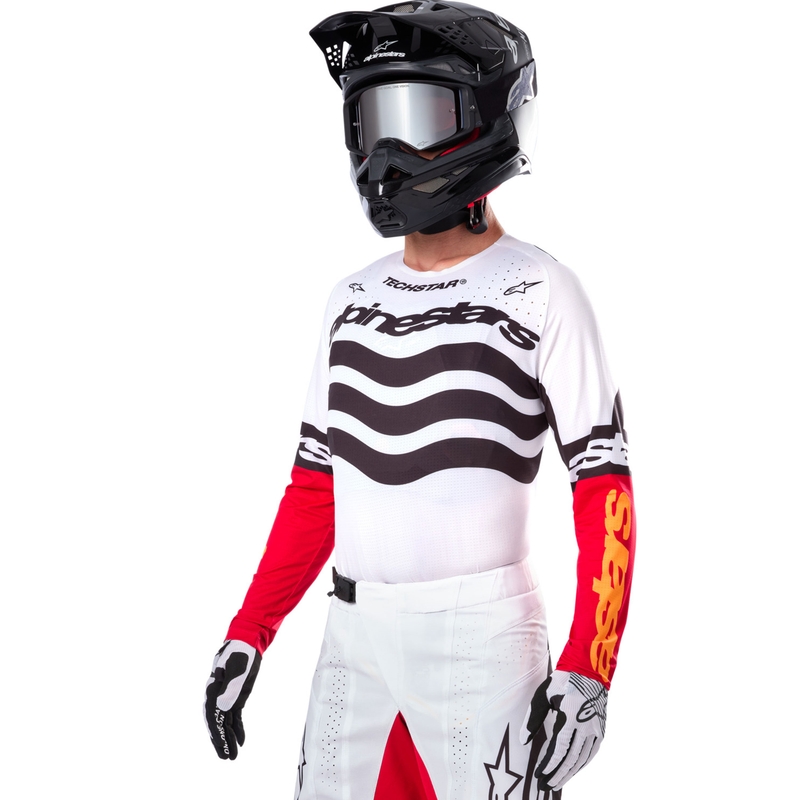 Alpinestars Techstar motocross trøje limited edition Mørk sort-hvid-fluo rød-orange