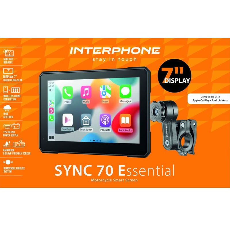 Interphone SYNC70 ESSENTIAL Apple CarPlay og Android Auto display til motorcykler