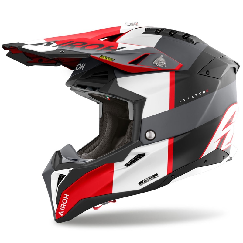 Motocross hjelm Airoh Aviator 3 Monarch grå-rød mat