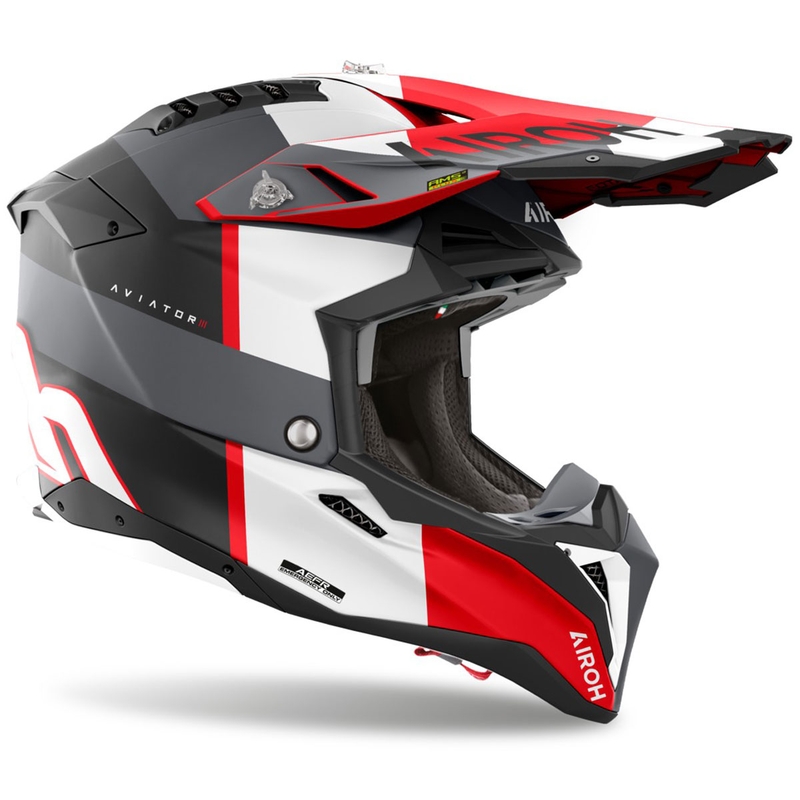 Motocross hjelm Airoh Aviator 3 Monarch grå-rød mat