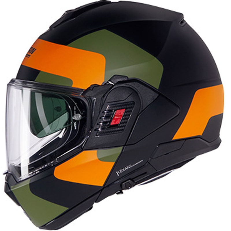 Flip-up motorcykelhjelm Nolan N120-1 Omocromo N-COM 345 sort-orange-grøn