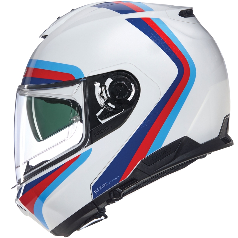 Flip-up motorcykelhjelm Nolan N100-6 Assoluto N-COM 347 hvid-rød-blå
