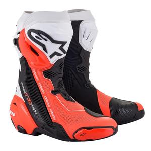 Alpinestars Supertech R Vented motorcykelstøvler sort-hvid-fluo rød - II. kvalitet