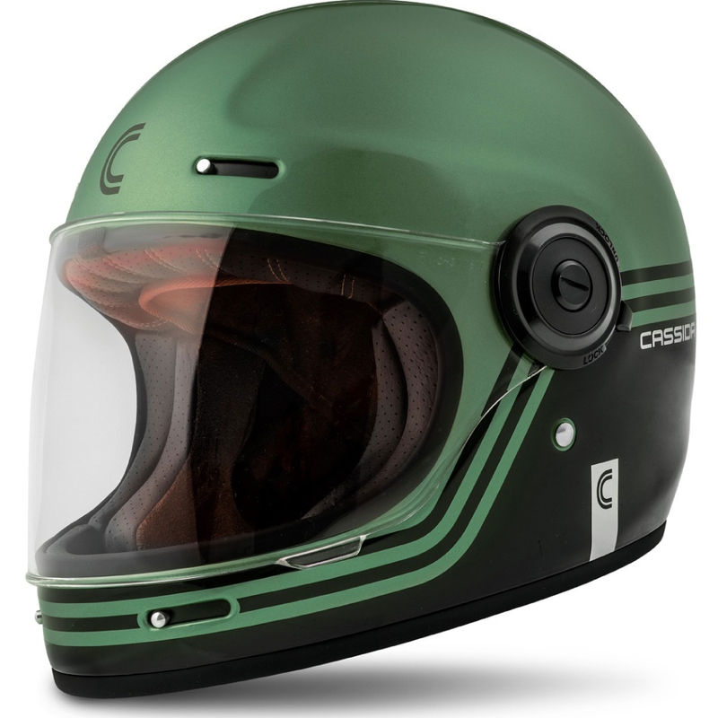 Cassida Fibre Super Hooligan fullface motorcykelhjelm sort-grøn  - II. kvalitet