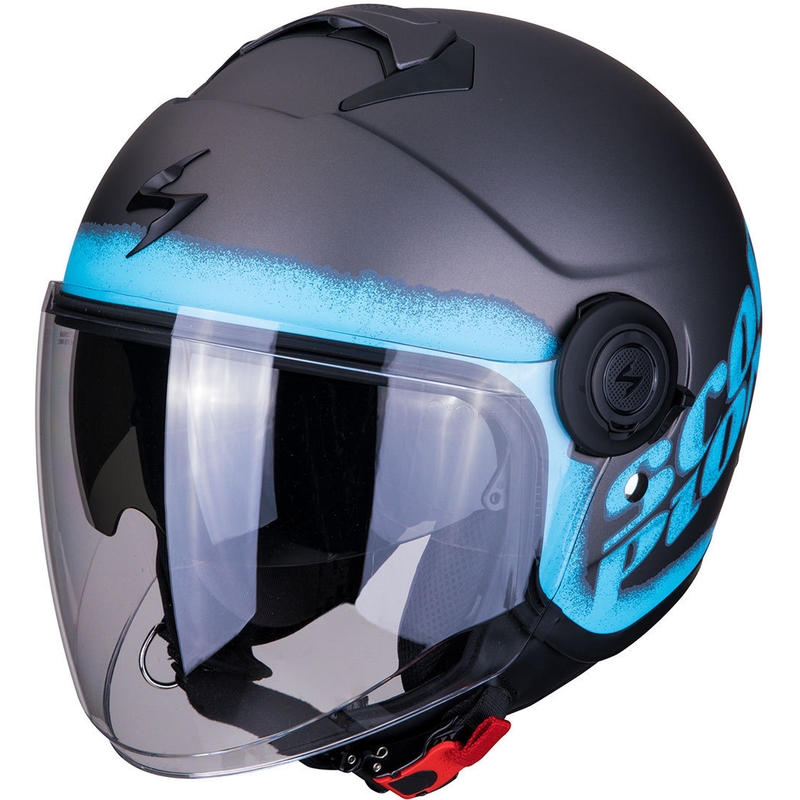Otevřená přilba na motorku Scorpion EXO-CITY Blurr stříbrno-modrá