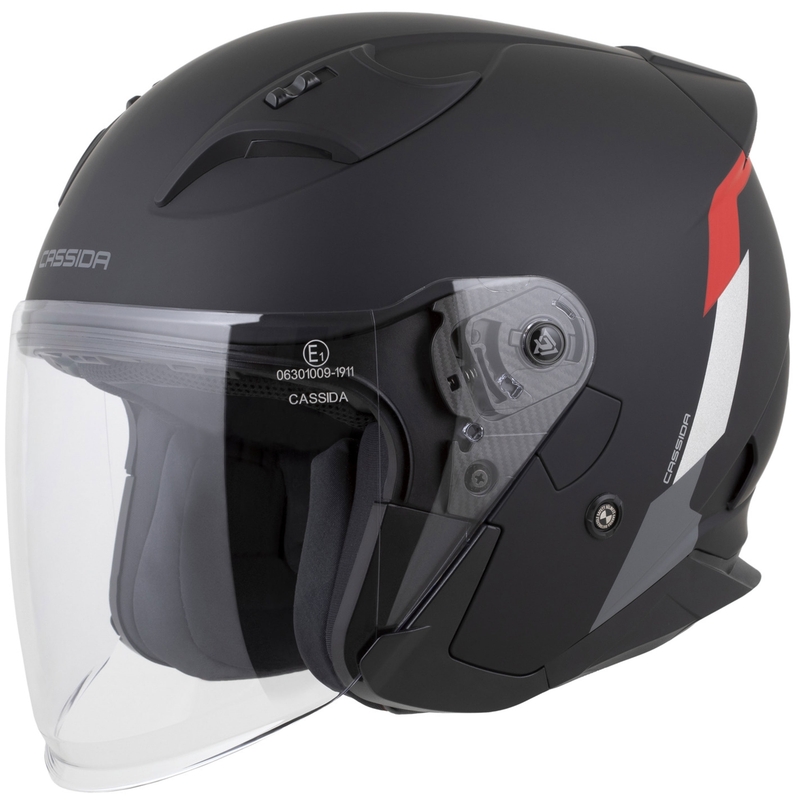 Cassida Reflex 2.0 Safety åben motorcykelhjelm mat sort-rød-grå-reflekterende sølv