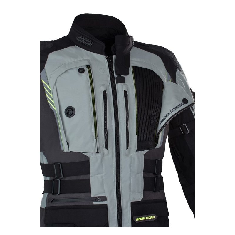 Motorcykeljakke Rebelhorn Patrol grå-sort-fluogul