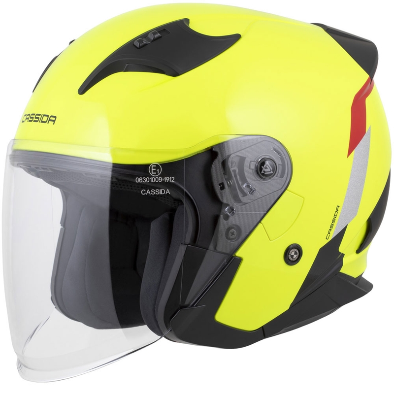 Cassida Reflex 2.0 Safety åben motorcykelhjelm fluo gul-rød-grå-reflekterende sølv