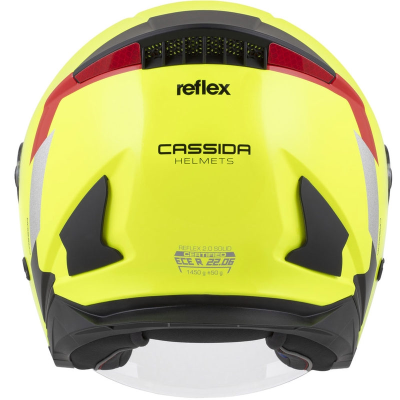 Cassida Reflex 2.0 Safety åben motorcykelhjelm fluo gul-rød-grå-reflekterende sølv