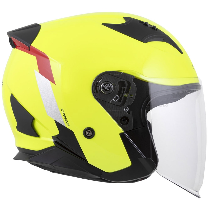 Cassida Reflex 2.0 Safety åben motorcykelhjelm fluo gul-rød-grå-reflekterende sølv